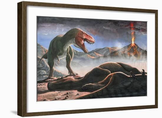 A Volcanic Eruption Destroys the Hunting Grounds of Tyrannosaurus Rex-null-Framed Art Print