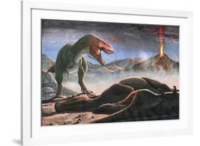 A Volcanic Eruption Destroys the Hunting Grounds of Tyrannosaurus Rex-null-Framed Art Print