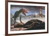 A Volcanic Eruption Destroys the Hunting Grounds of Tyrannosaurus Rex-null-Framed Art Print