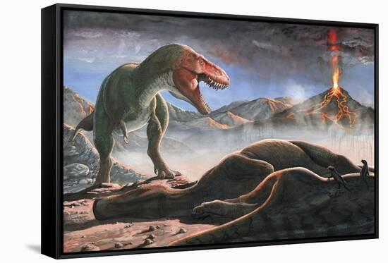 A Volcanic Eruption Destroys the Hunting Grounds of Tyrannosaurus Rex-null-Framed Stretched Canvas