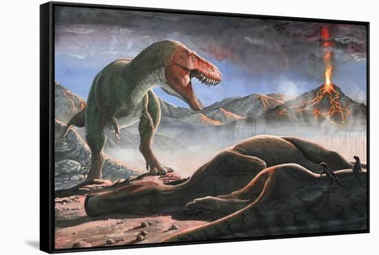 A Volcanic Eruption Destroys the Hunting Grounds of Tyrannosaurus Rex-null-Framed Stretched Canvas