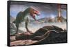 A Volcanic Eruption Destroys the Hunting Grounds of Tyrannosaurus Rex-null-Framed Stretched Canvas