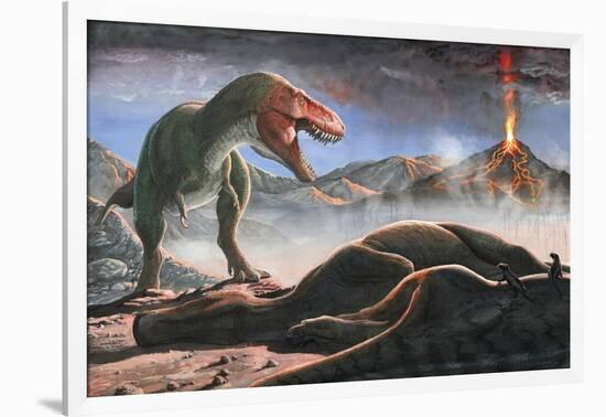 A Volcanic Eruption Destroys the Hunting Grounds of Tyrannosaurus Rex-null-Framed Art Print