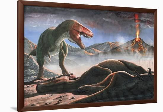 A Volcanic Eruption Destroys the Hunting Grounds of Tyrannosaurus Rex-null-Framed Art Print