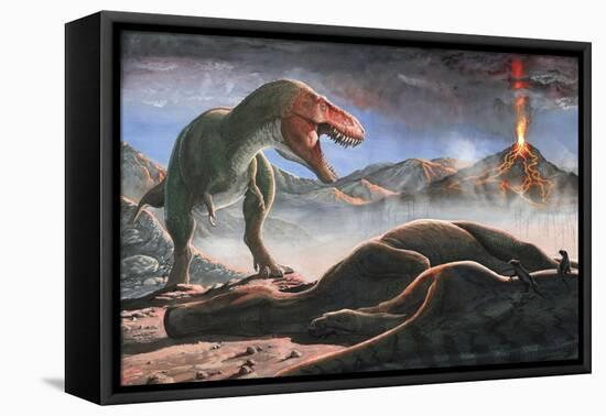 A Volcanic Eruption Destroys the Hunting Grounds of Tyrannosaurus Rex-null-Framed Stretched Canvas