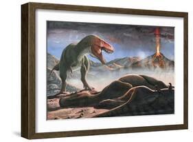 A Volcanic Eruption Destroys the Hunting Grounds of Tyrannosaurus Rex-null-Framed Art Print