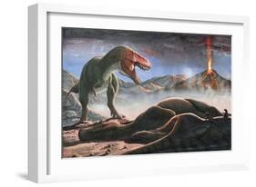 A Volcanic Eruption Destroys the Hunting Grounds of Tyrannosaurus Rex-null-Framed Art Print