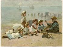 Children Sitting on the Beach Listening to Stories-A.w. Rossi-Stretched Canvas