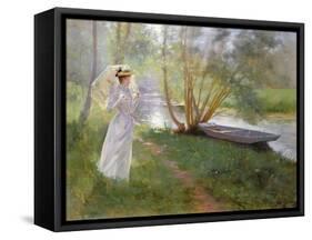 A Walk by the River, 1890-Pierre Andre Brouillet-Framed Stretched Canvas