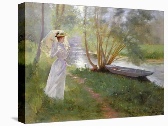 A Walk by the River, 1890-Pierre Andre Brouillet-Stretched Canvas