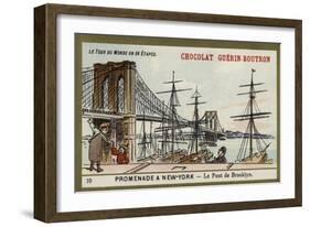 A Walk in New York - the Brooklyn Bridge-null-Framed Giclee Print