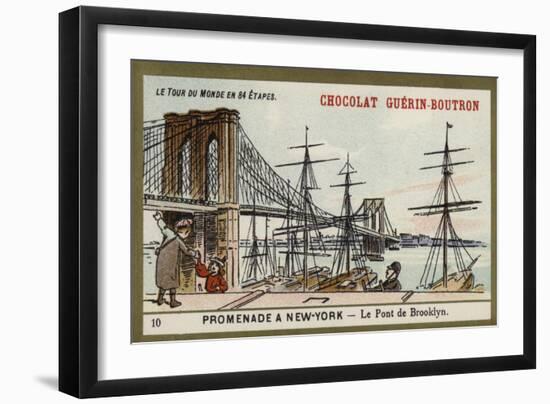 A Walk in New York - the Brooklyn Bridge-null-Framed Giclee Print