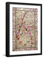 A Wall Hanging of Pearl Grey Silk Embroidered with a Menagerie of Exotic Animals, Including…-null-Framed Giclee Print