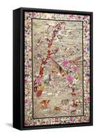 A Wall Hanging of Pearl Grey Silk Embroidered with a Menagerie of Exotic Animals, Including…-null-Framed Stretched Canvas