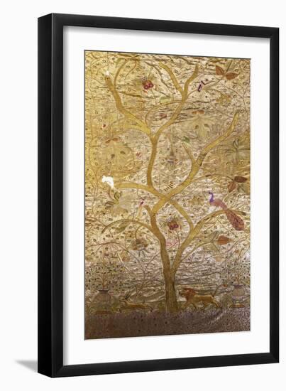 A Wall Hanging of Red Silk, Embroidered with a Tree of Life in Gilt Thread and Silks-null-Framed Giclee Print