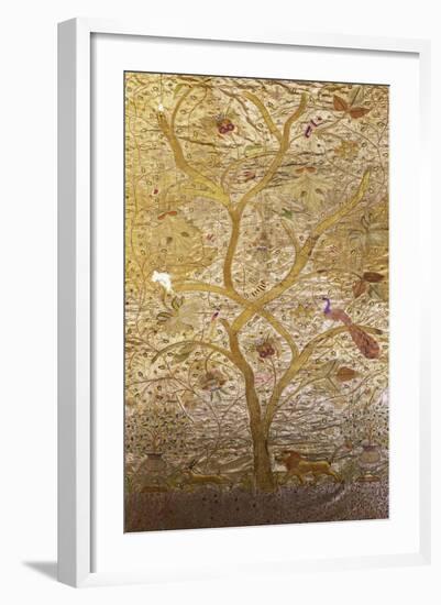 A Wall Hanging of Red Silk, Embroidered with a Tree of Life in Gilt Thread and Silks-null-Framed Giclee Print