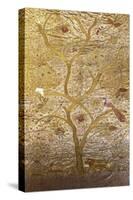 A Wall Hanging of Red Silk, Embroidered with a Tree of Life in Gilt Thread and Silks-null-Stretched Canvas