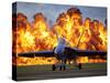 A Wall of Fire Erupts Behind a U.S. Navy F/A-18 Hornet Aircraft-Stocktrek Images-Stretched Canvas