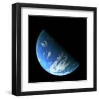 A Water Covered World in Deep Space Illuminated by a it's Parent Star-null-Framed Art Print