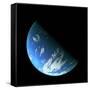 A Water Covered World in Deep Space Illuminated by a it's Parent Star-null-Framed Stretched Canvas