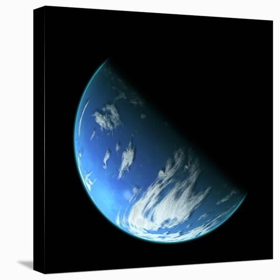 A Water Covered World in Deep Space Illuminated by a it's Parent Star-null-Stretched Canvas