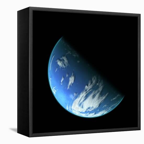 A Water Covered World in Deep Space Illuminated by a it's Parent Star-null-Framed Stretched Canvas