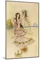 A Water-Nymph Sits on the Sand with a Nautilus-null-Mounted Art Print