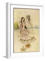 A Water-Nymph Sits on the Sand with a Nautilus-null-Framed Art Print