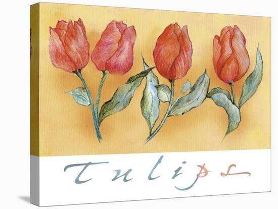 A Watercolor of Four Red Tulips-Maria Trad-Stretched Canvas