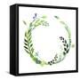 A Watercolor Wreath Made of Field Meadow Herbs,Plants,Twigs;A Hand Painted Illustration; a Green Ro-Nechayka-Framed Stretched Canvas