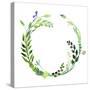 A Watercolor Wreath Made of Field Meadow Herbs,Plants,Twigs;A Hand Painted Illustration; a Green Ro-Nechayka-Stretched Canvas