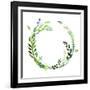 A Watercolor Wreath Made of Field Meadow Herbs,Plants,Twigs;A Hand Painted Illustration; a Green Ro-Nechayka-Framed Art Print