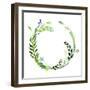 A Watercolor Wreath Made of Field Meadow Herbs,Plants,Twigs;A Hand Painted Illustration; a Green Ro-Nechayka-Framed Art Print