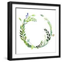 A Watercolor Wreath Made of Field Meadow Herbs,Plants,Twigs;A Hand Painted Illustration; a Green Ro-Nechayka-Framed Art Print