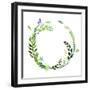 A Watercolor Wreath Made of Field Meadow Herbs,Plants,Twigs;A Hand Painted Illustration; a Green Ro-Nechayka-Framed Art Print