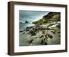 A Waterfall Cascading over the Black Sand Beach of Bour into the Sorvagsfjorour, Vagar Island, Faro-Kimberley Coole-Framed Photographic Print