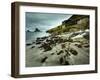 A Waterfall Cascading over the Black Sand Beach of Bour into the Sorvagsfjorour, Vagar Island, Faro-Kimberley Coole-Framed Photographic Print