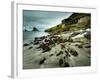 A Waterfall Cascading over the Black Sand Beach of Bour into the Sorvagsfjorour, Vagar Island, Faro-Kimberley Coole-Framed Photographic Print