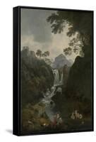 A Waterfall with Bathers, C.1800-17-Julius Caesar Ibbetson-Framed Stretched Canvas