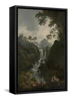 A Waterfall with Bathers, C.1800-17-Julius Caesar Ibbetson-Framed Stretched Canvas