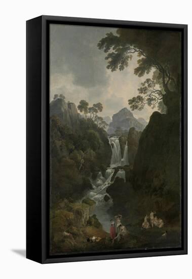 A Waterfall with Bathers, C.1800-17-Julius Caesar Ibbetson-Framed Stretched Canvas