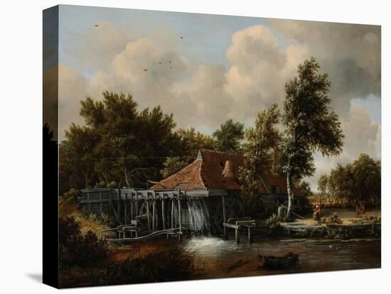 A Watermill, Ca 1665-Meindert Hobbema-Stretched Canvas