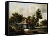 A Watermill-Meindert Hobbema-Framed Stretched Canvas