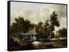 A Watermill-Meindert Hobbema-Framed Stretched Canvas