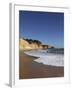 A Wave Breaks on Golden Sands Flanked by Steep Cliffs, Typical of the Atlantic Coastline Near Lagos-Stuart Forster-Framed Photographic Print