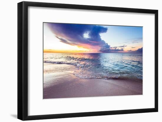 A Wave Crashes Over A Pink Sand Beach In The Bahamas At Sunset-Erik Kruthoff-Framed Photographic Print