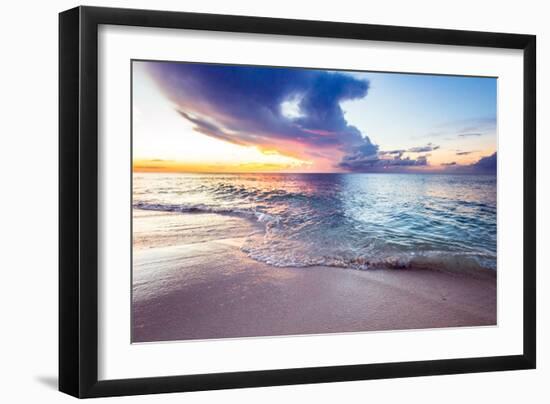 A Wave Crashes Over A Pink Sand Beach In The Bahamas At Sunset-Erik Kruthoff-Framed Photographic Print