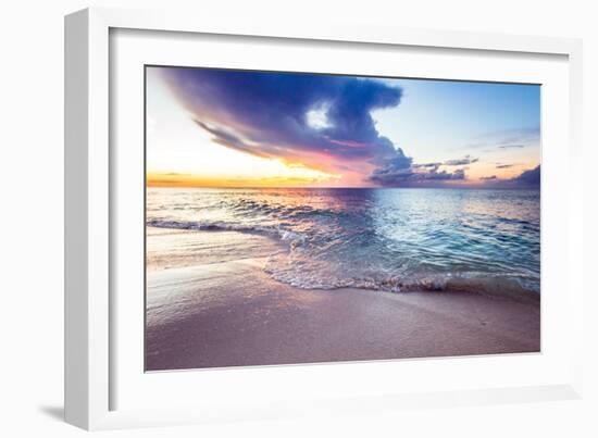 A Wave Crashes Over A Pink Sand Beach In The Bahamas At Sunset-Erik Kruthoff-Framed Photographic Print