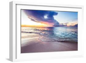 A Wave Crashes Over A Pink Sand Beach In The Bahamas At Sunset-Erik Kruthoff-Framed Photographic Print