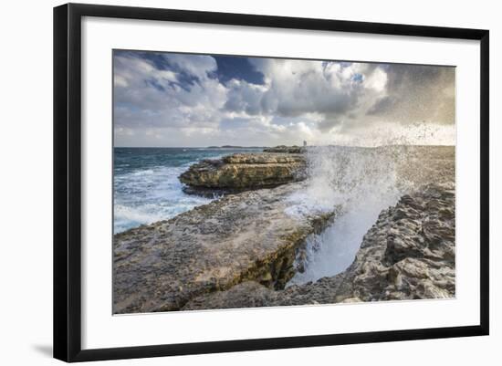 A Wave Created by the Strong Wind over Devils Bridge, Antigua, Leeward Islands, West Indies-Roberto Moiola-Framed Photographic Print